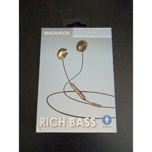 Magnavox rich bass AIR earbuds mic phone answering black silver